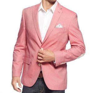 Tallia Mens Pink Linen Blazer Elbow Patch (42)